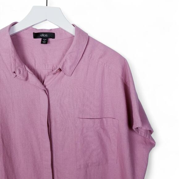 ellos Shirt Dress Linen/Rayon Blend Style 30-2072-4 Pink S/S - Size L - Picture 2 of 6